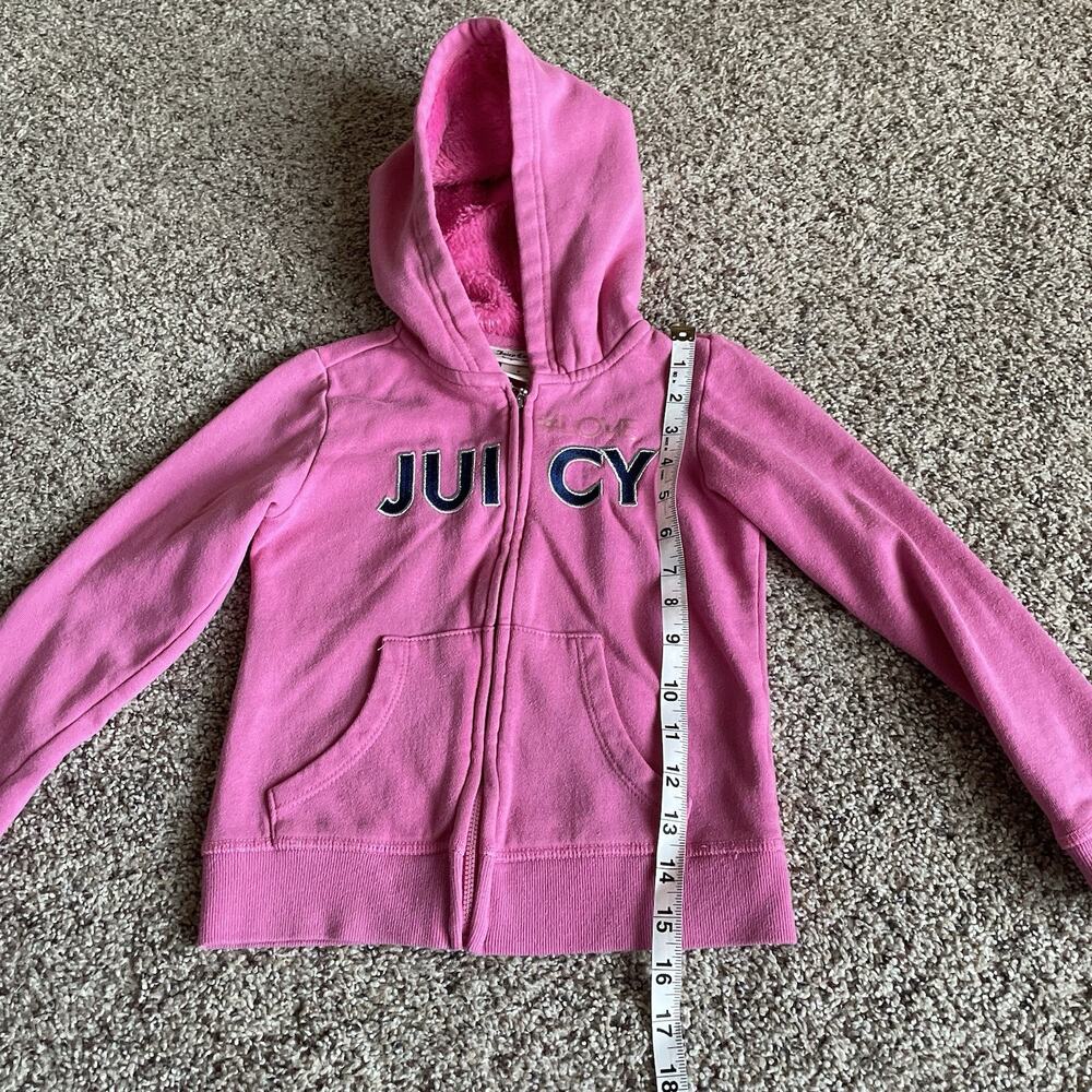 Juicy Couture Kids’ Pink Zip Up Hoodie Spellout Fuzzy Hood Size 6 Embroidered - Picture 10 of 15